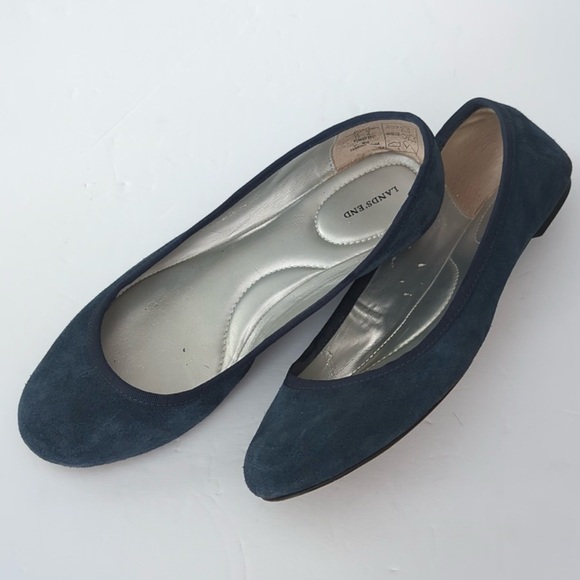 Lands' End Shoes - Lands' End Emma Rounded Toe Flats Suede Leather Dusk Blue size 8D Wide